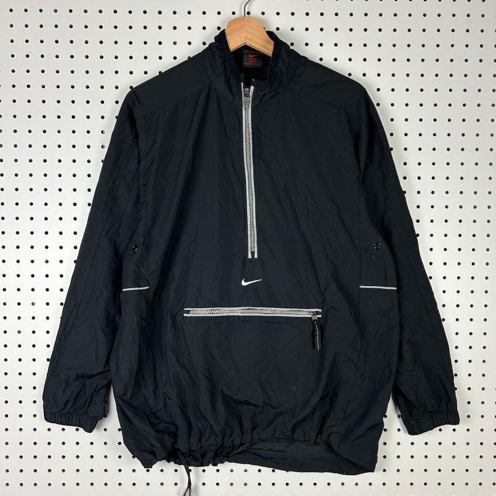 Nike Vintage 90s Windbreaker Jacket Medium Black Half Zip Vented Kangaroo Y2K